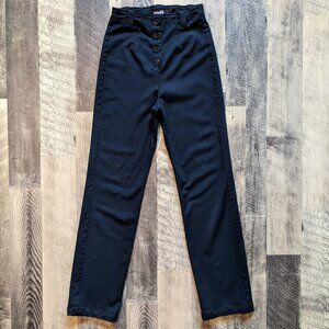 Reformation Black Twill Pants Exposed Button Fly High-Waisted